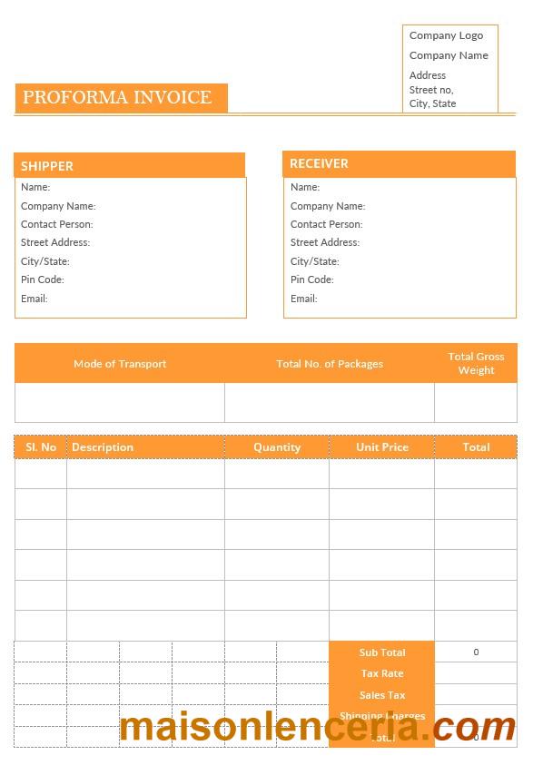 Pusty szablon faktury Proforma w formatach Word i PDF